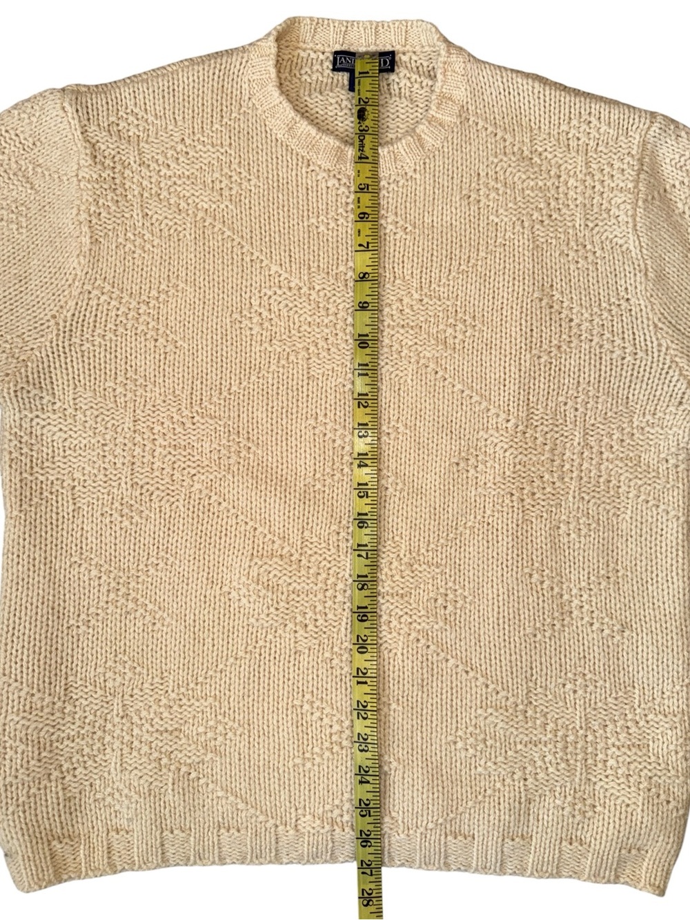Vintage 80s Lands End Wool Fisherman Sweater Ivory Snowflake USA Large Chunky - Picture 11 of 15